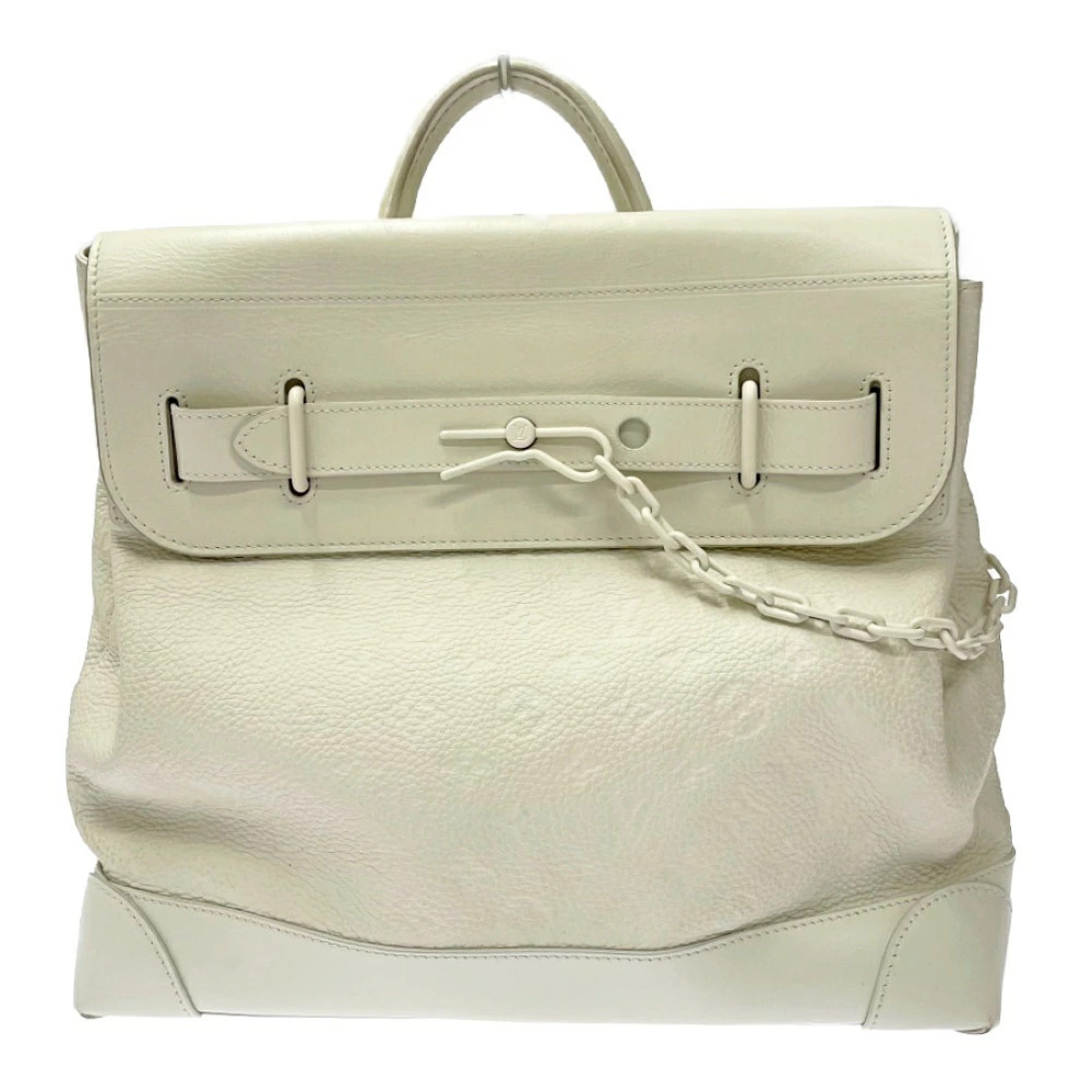 LOUIS VUITTON Monogram Taurillon Leather Steamer Tote Bag White
